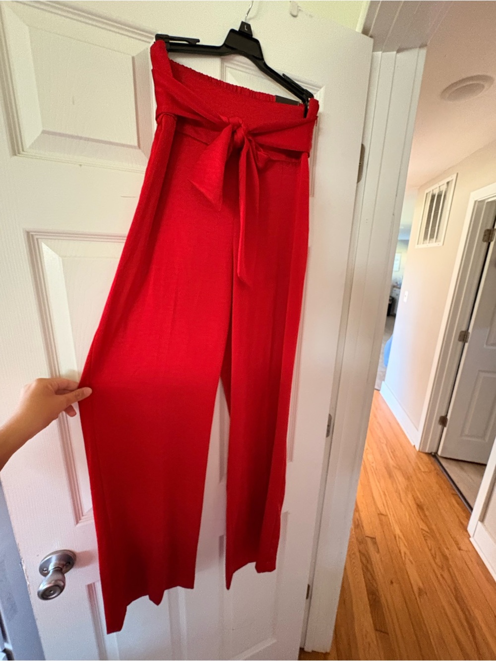 Express Red High-Waist Wide-Leg Tie-Belt Pants